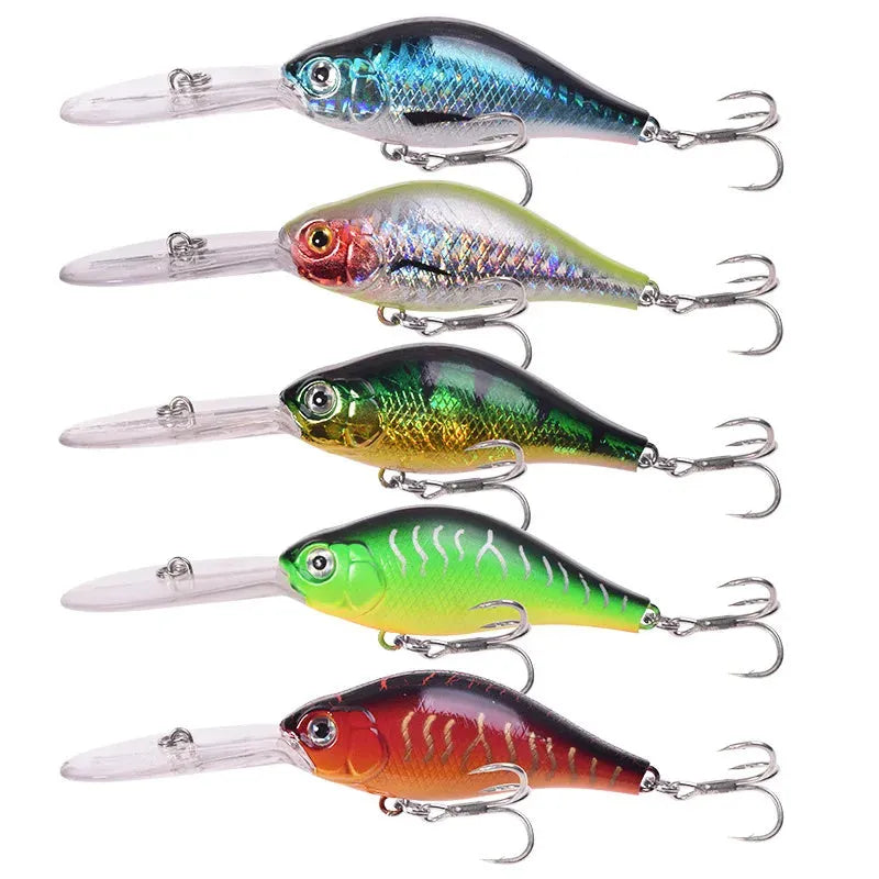 10.5cm long tongue board minnow fishing lure in assorted colours, shown with a 15g weight specification.