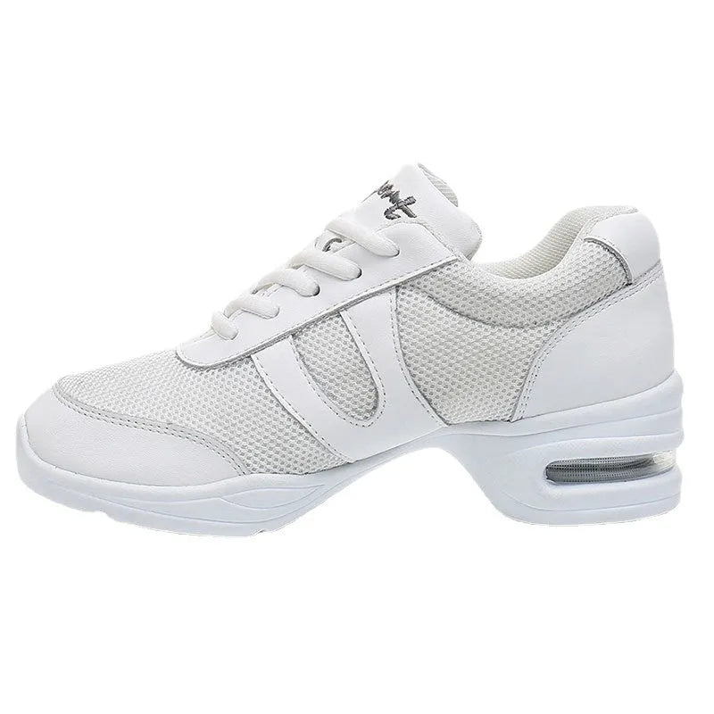 Women's white mesh modern dance shoes with polyurethane sole for dance and running
