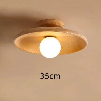 Solid wood modern minimalist ceiling lamp with glass shade in wood colour or walnut colour finishes