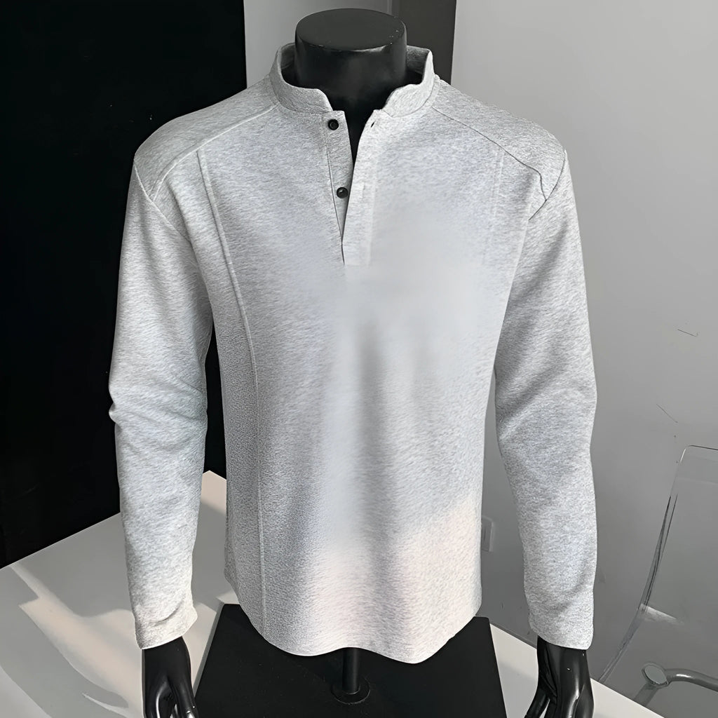 Men's loose-fit patchwork collar polo shirt with asymmetric shoulder design in Chinese cotton