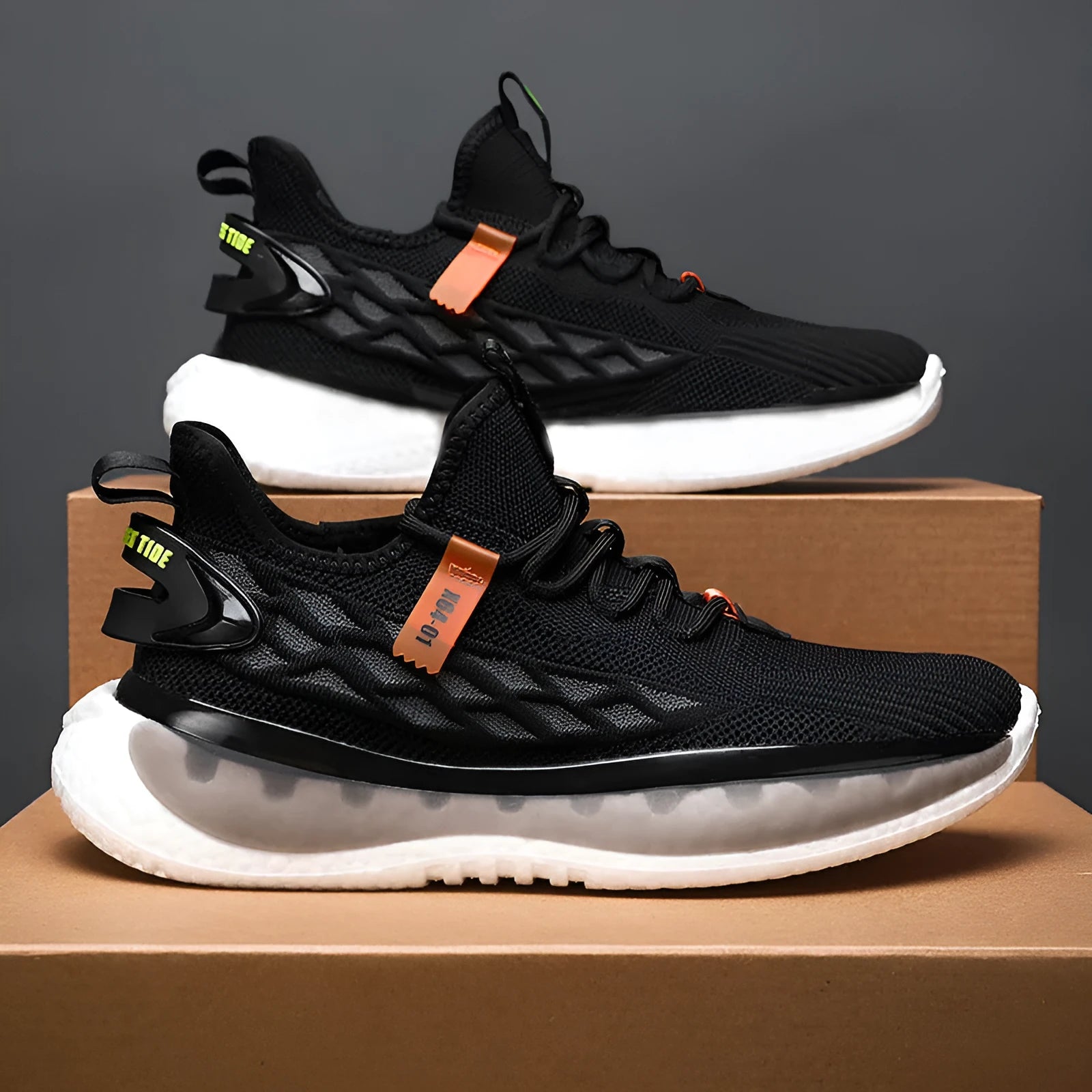 Men's woven mesh platform sneakers in Korean style with flat heel and round toe design