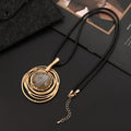 Women's gold geometric plaid alloy pendant necklace on snakeskin wax rope chain with adjustable 51-80cm length