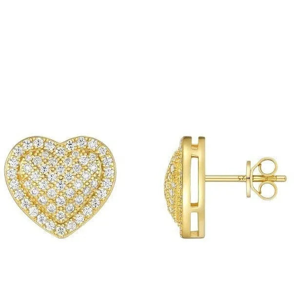 Golden heart-shaped moissanite stud earrings in S925 silver with simple fashion design