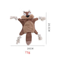 Brown fox dog toy with embroidered eyes, cotton rope arms and legs, squeaker in head