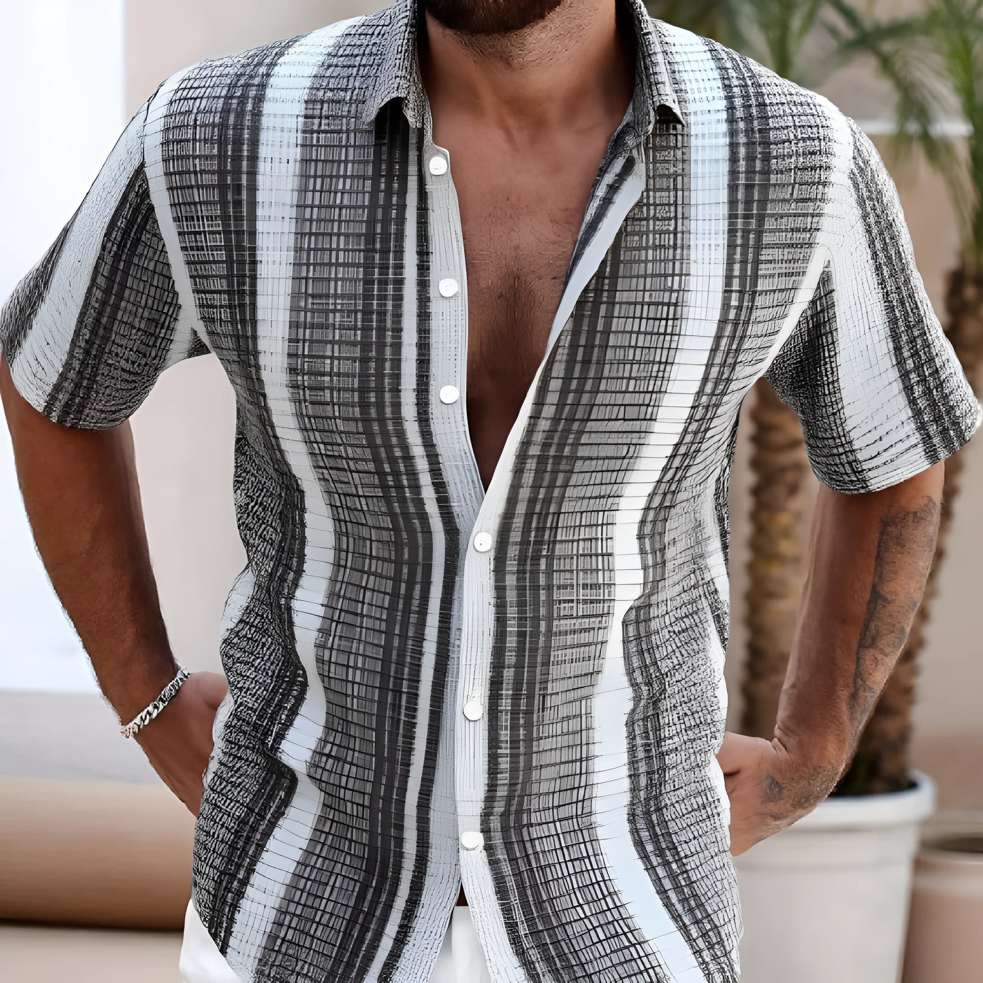 Men's slim fit short sleeve shirt with 3D printed floral pattern in various colours
