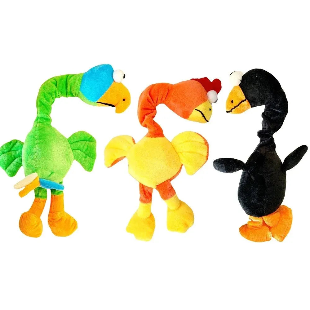 Screaming chicken sound dog chew toy in bite-resistant rubber, available in three colours.