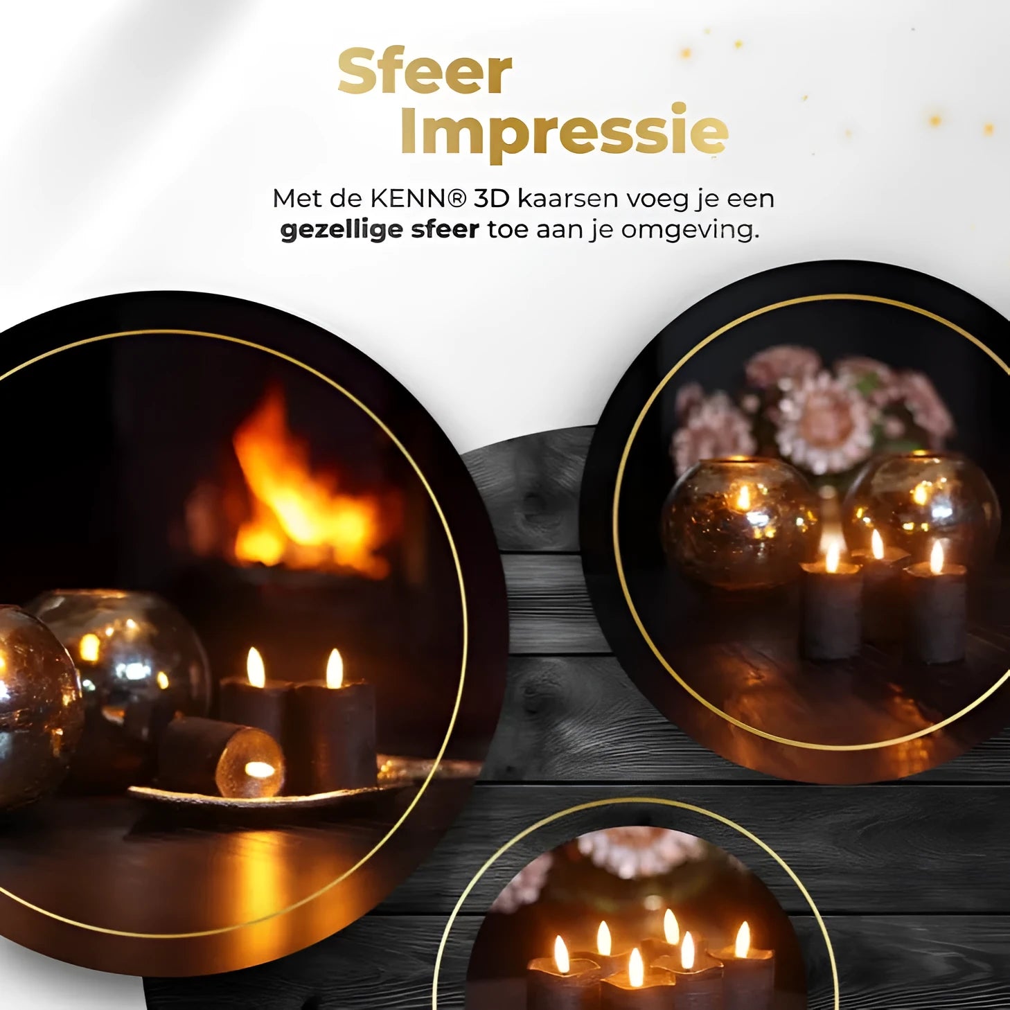 Four black S6 LED pillar candles with realistic wax finish and flameless design