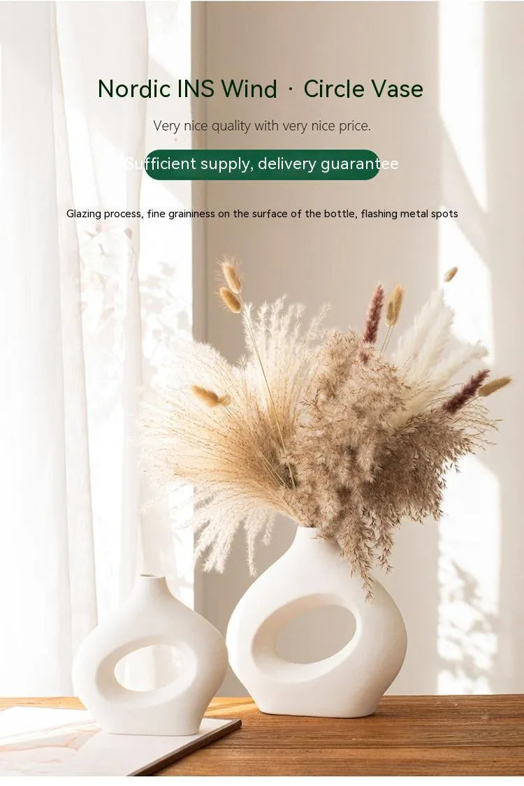 Ceramic circle vase second generation with coloured glaze finish, white large size, on a plain background
