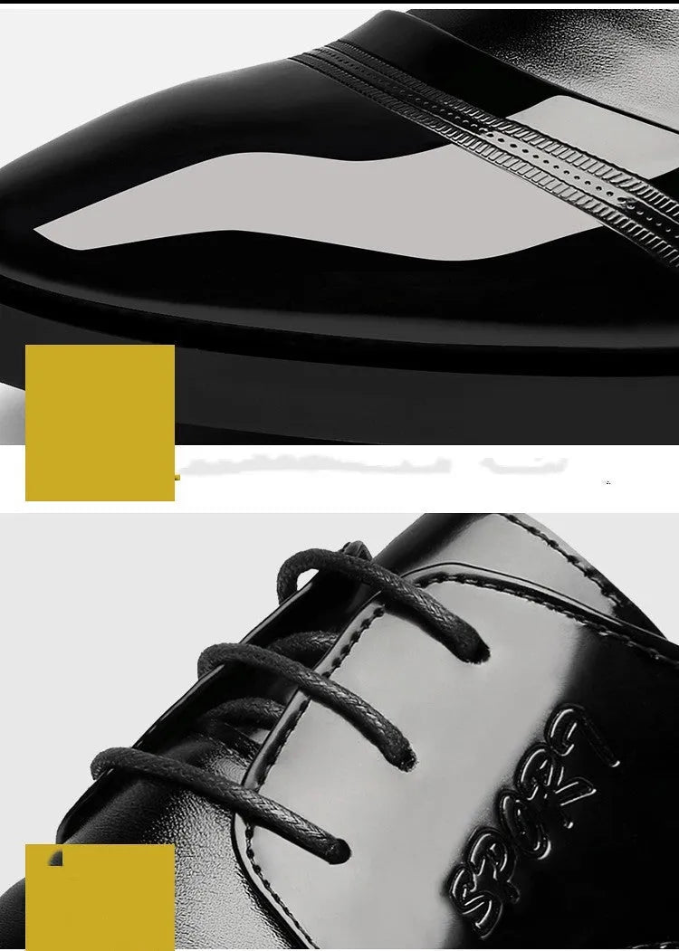 Men's casual Korean pointed PU leather shoes with stitching detail and rubber sole
