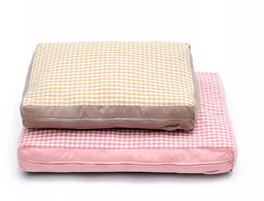 Pet plaid colour-matching kennel mattress with removable washable cover in khaki