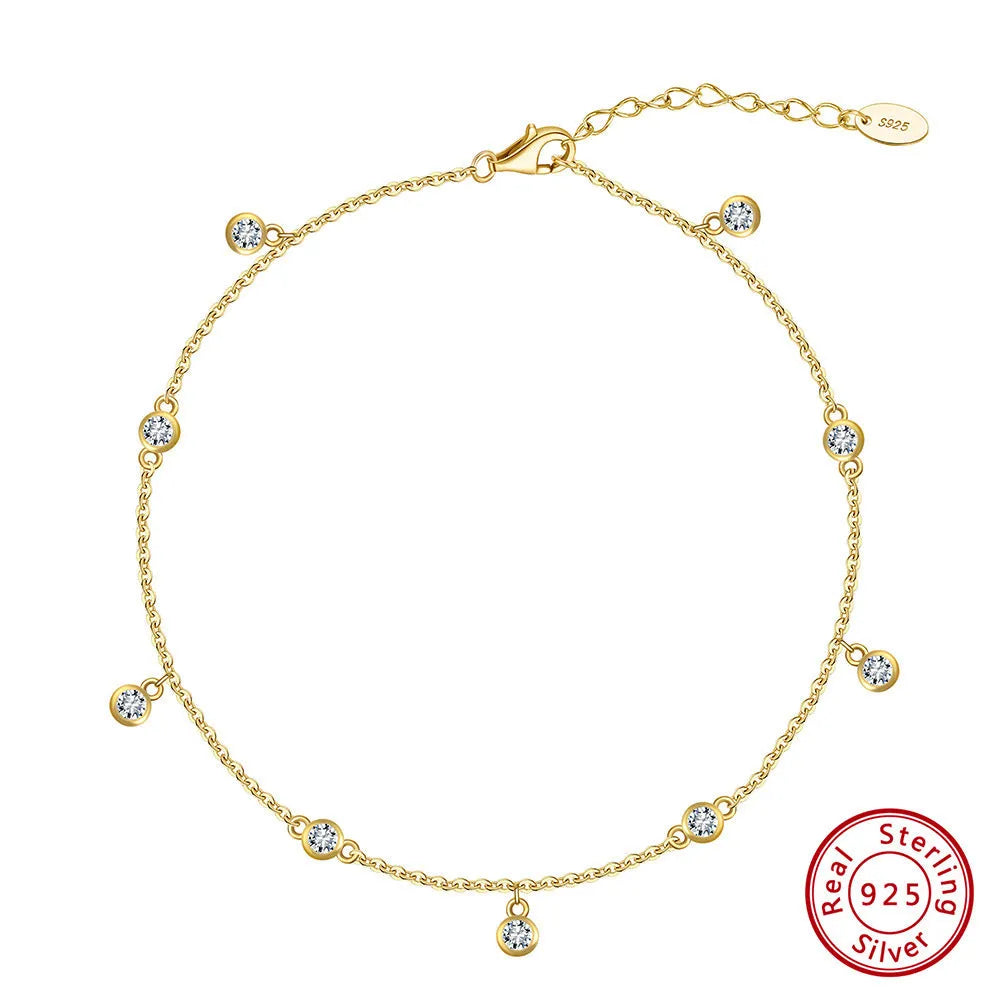 Women's silver anklet with simple geometric zirconium pendant in gold finish