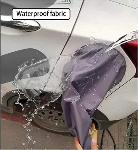 Grey waterproof cover for electric vehicle charging point with drawstring closure