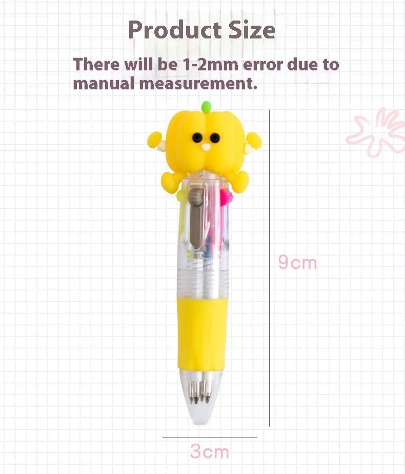 Four-colour press ballpoint pen with random cartoon design showing cactus, fast food, or fruit patterns