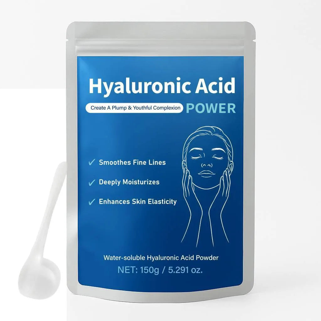 Container of hyaluronic acid powder with 150g net weight for DIY skincare