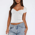 Women's short sleeve polyester casual T-shirt in multiple colour options with sweet casual styling