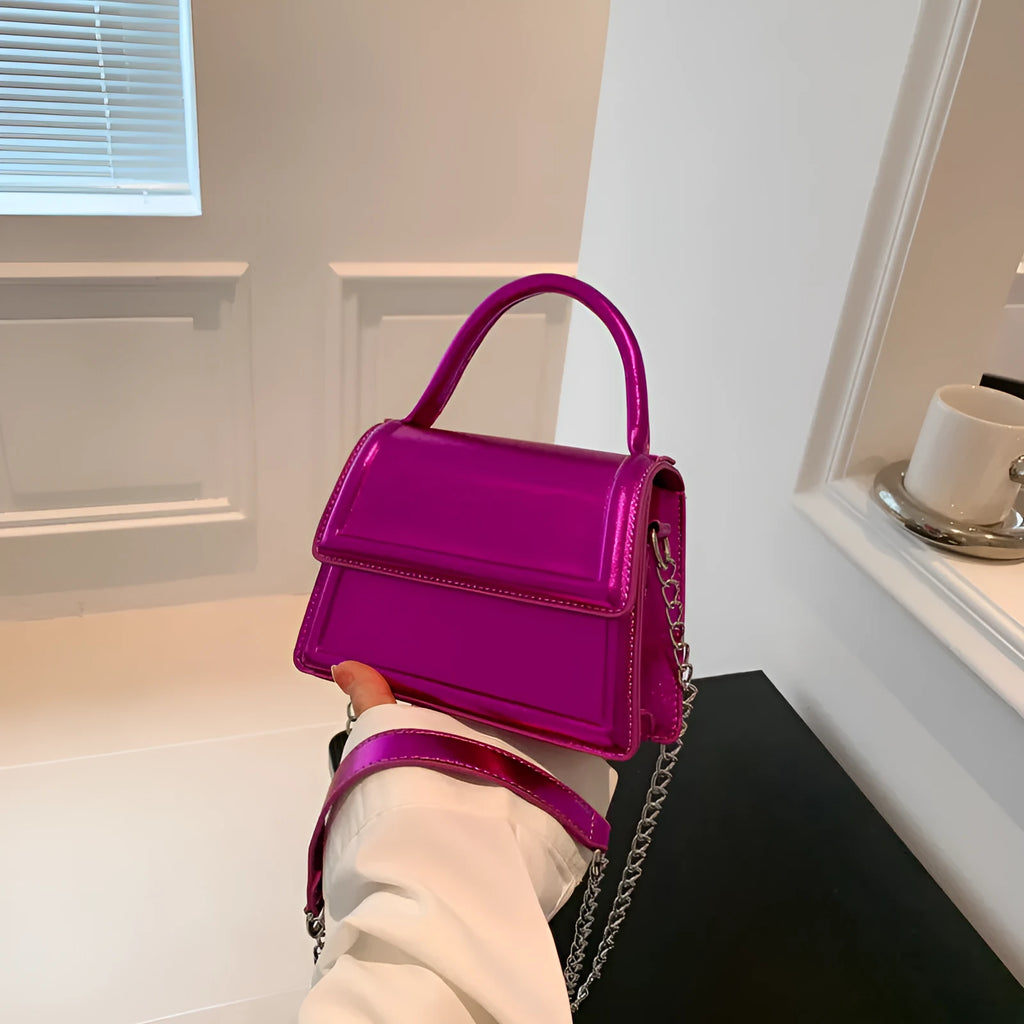 PU leather retro crossbody shoulder bag in horizontal square shape with sewn line detail