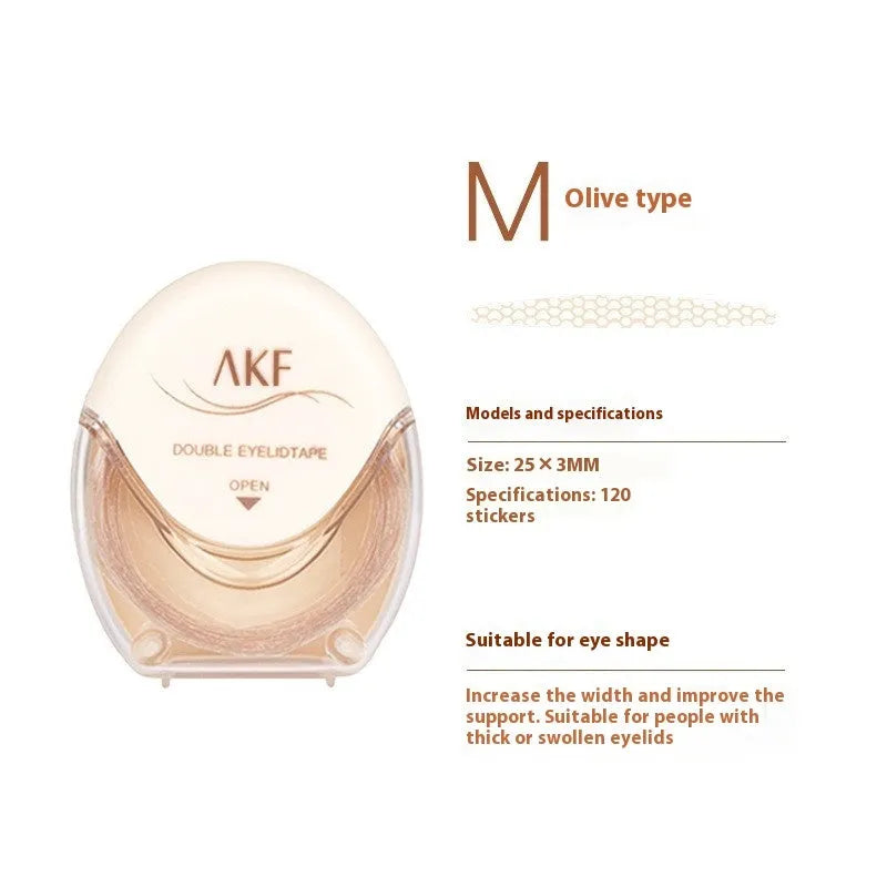 Roll of invisible lace double eyelid stickers in Crescent and Olive shapes, 120 patches.