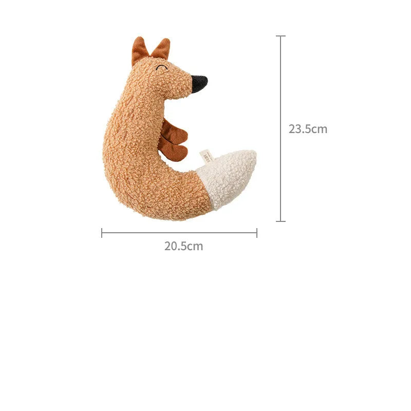 Cartoon dog grinding toy in fox or duckling design with teddy velvet fabric