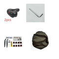 Bicycle saddle cushion with PU leather cover, shown with waterproof cover, wrench, and tire patch kit.