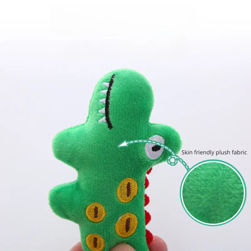 Plush cat toy in the shape of a cow and a parrot, designed for interactive play with catnip.