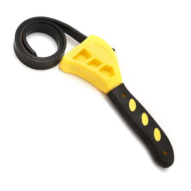 Adjustable rubber strap wrench set showing 6-inch and 8-inch models with a plastic rubber handle.