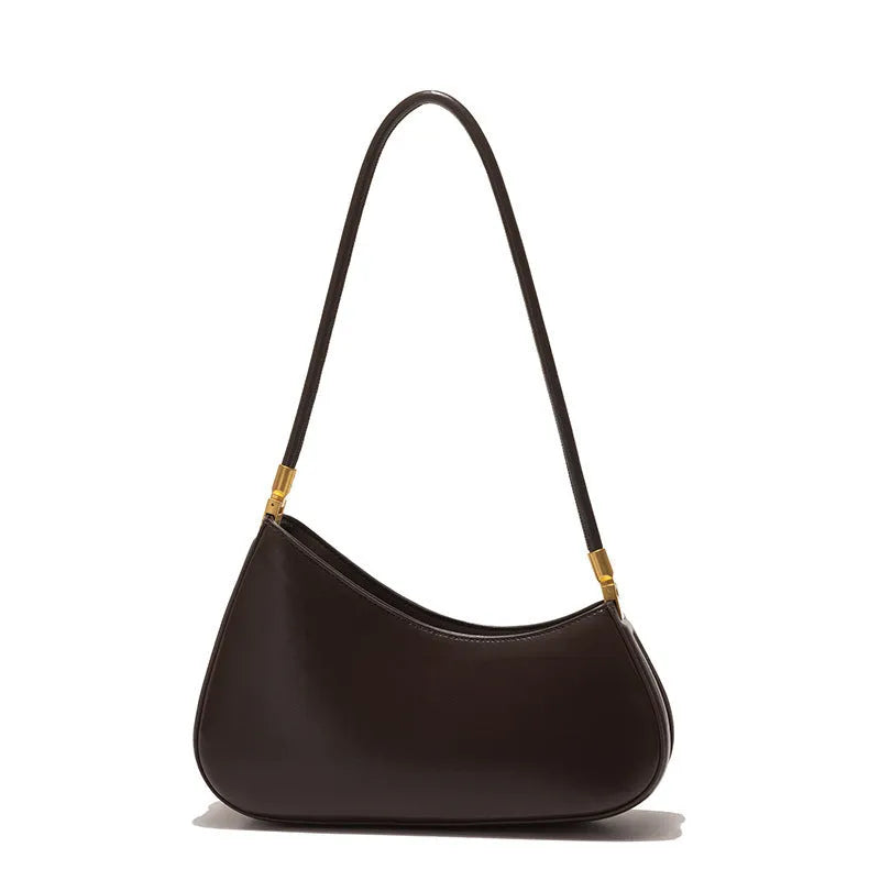Retro oval women's underarm bag in PU leather with a single shoulder strap and zip pocket.