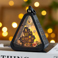 Halloween decoration set with pumpkin lamp, castle, witch and ghost hand props on display