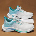 Men's white and orange mesh sneaker with rotating buckle and low-top design