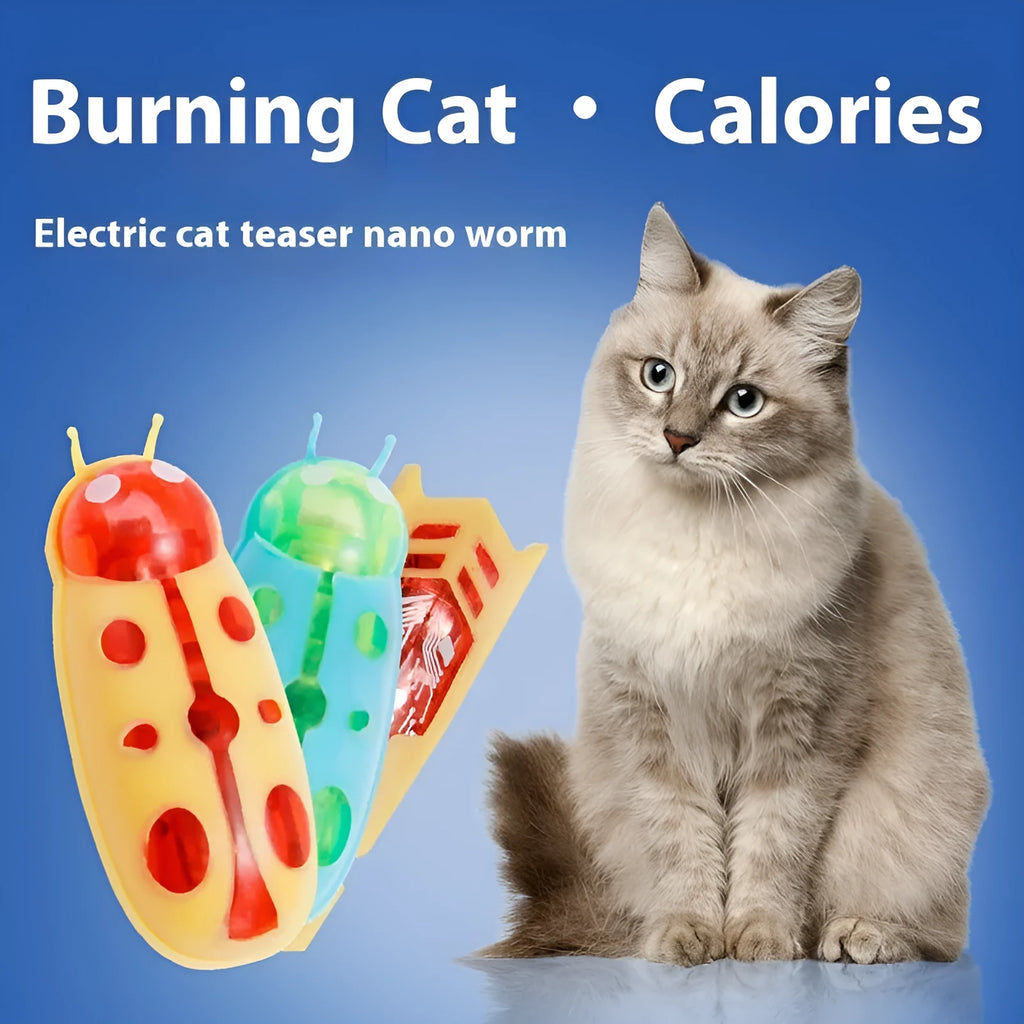 Electric toothbrush worm jumping insect cat teaser toy in plastic construction with ladybug and iron cow colour patterns