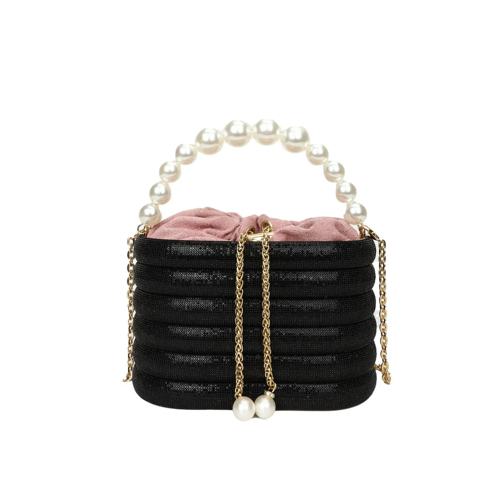 Round women's crossbody bag with pearl beading in European retro style