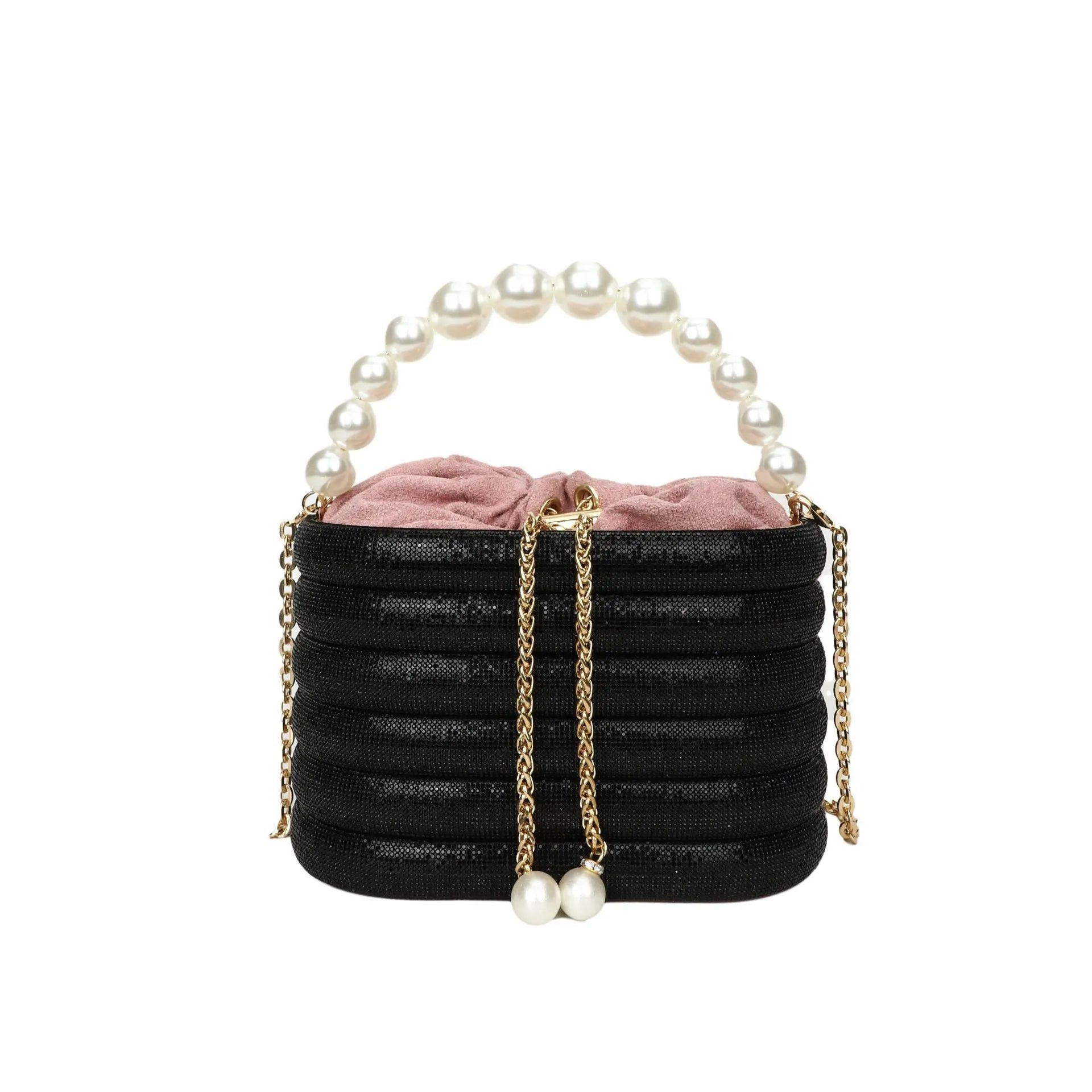 Round women's crossbody bag with pearl beading in European retro style