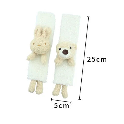 Cartoon animal car seatbelt shoulder protector in lamb wool with rabbit and bear designs