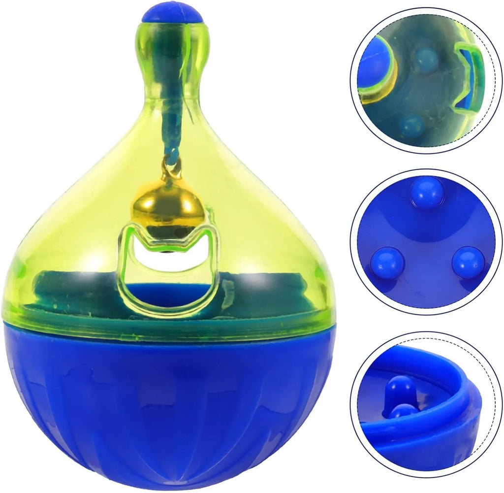 Blue tumbler-shaped pet treat dispenser ball for dogs cats slow feeding toy
