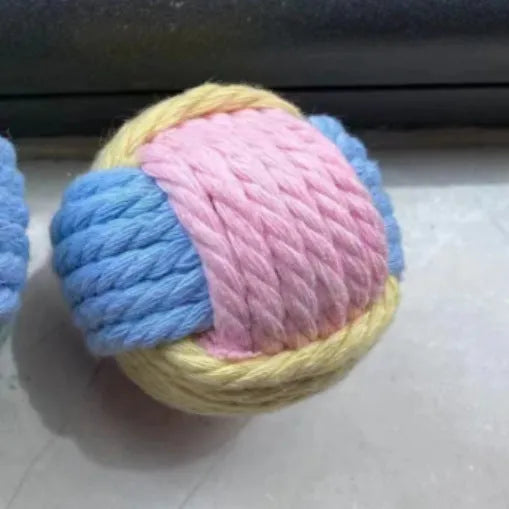 Handmade blue powder, green blue, and pink green cotton plush cat hair ball toy, 5cm in diameter.