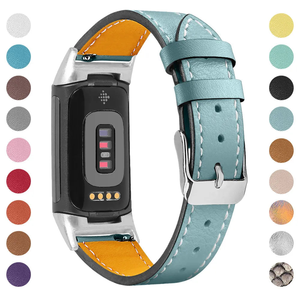 Genuine cowhide leather strap for Fitbit Charge 5 and Charge 6 in multiple colour options