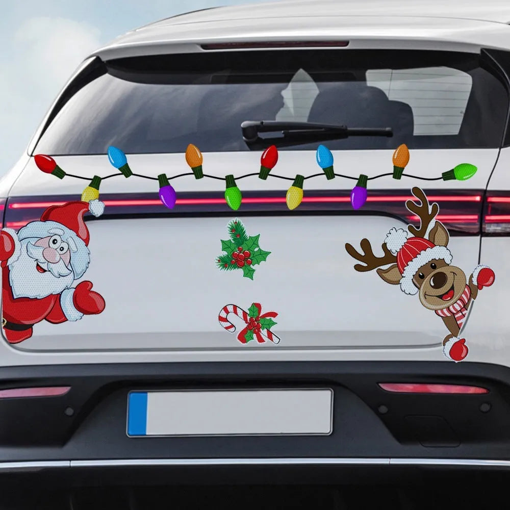 Cartoon-style red Christmas elk sticker with reflective nose detail on a white background.