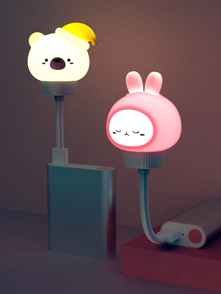 Cartoon animal USB night light in bear shape with soft LED illumination