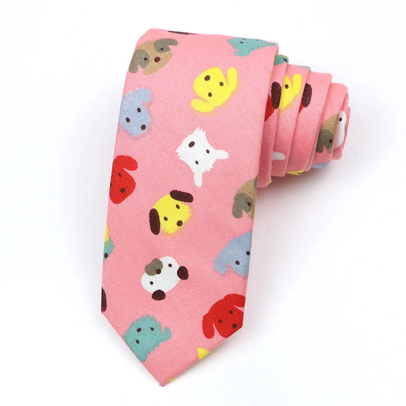 Narrow Korean-style cotton bow tie with a printed cartoon pattern.