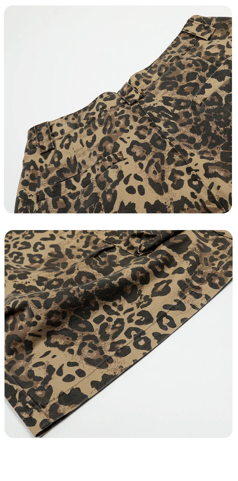 Leopard print cotton cropped pants with high waist and loose straight fit