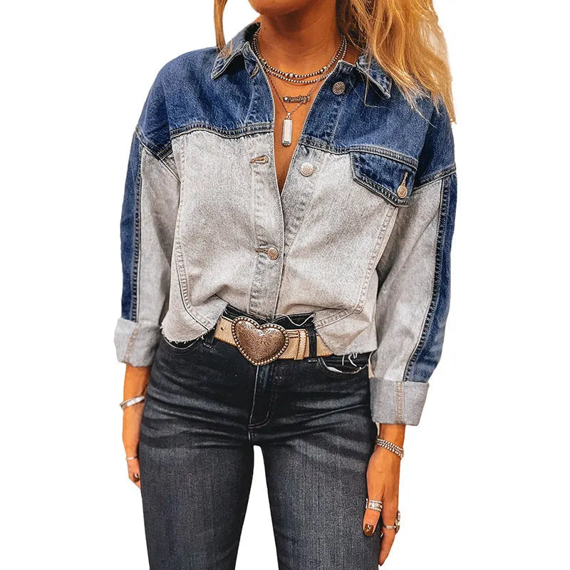 Women's loose fit denim jacket with multiple buckle front fastening in cotton fabric