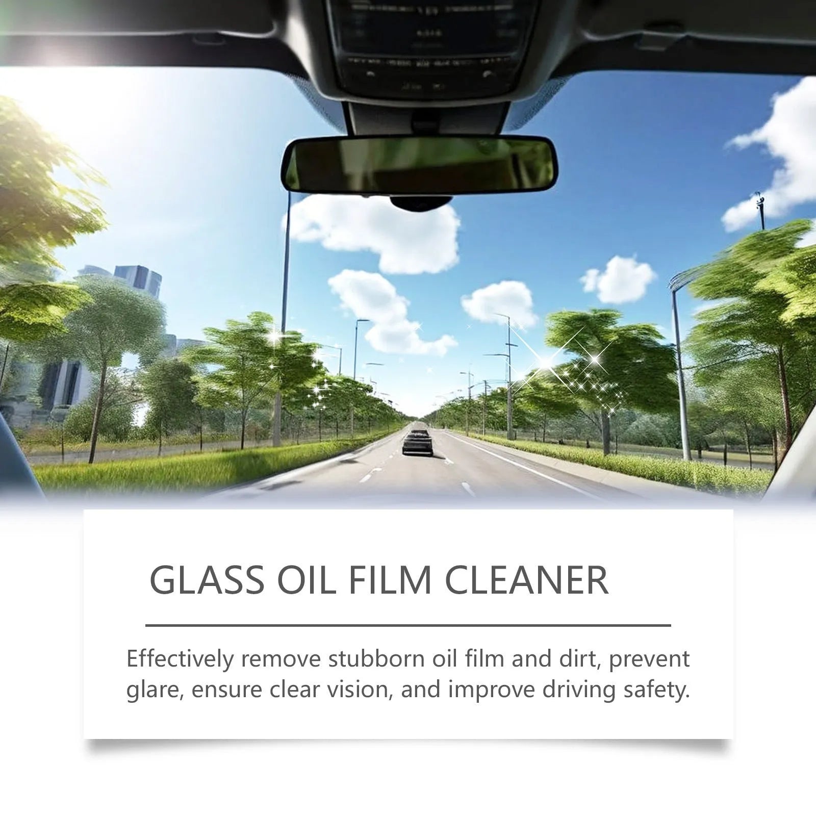 Glass oil film cleaner in 120ml bottle with white towel for oil removal cleaning