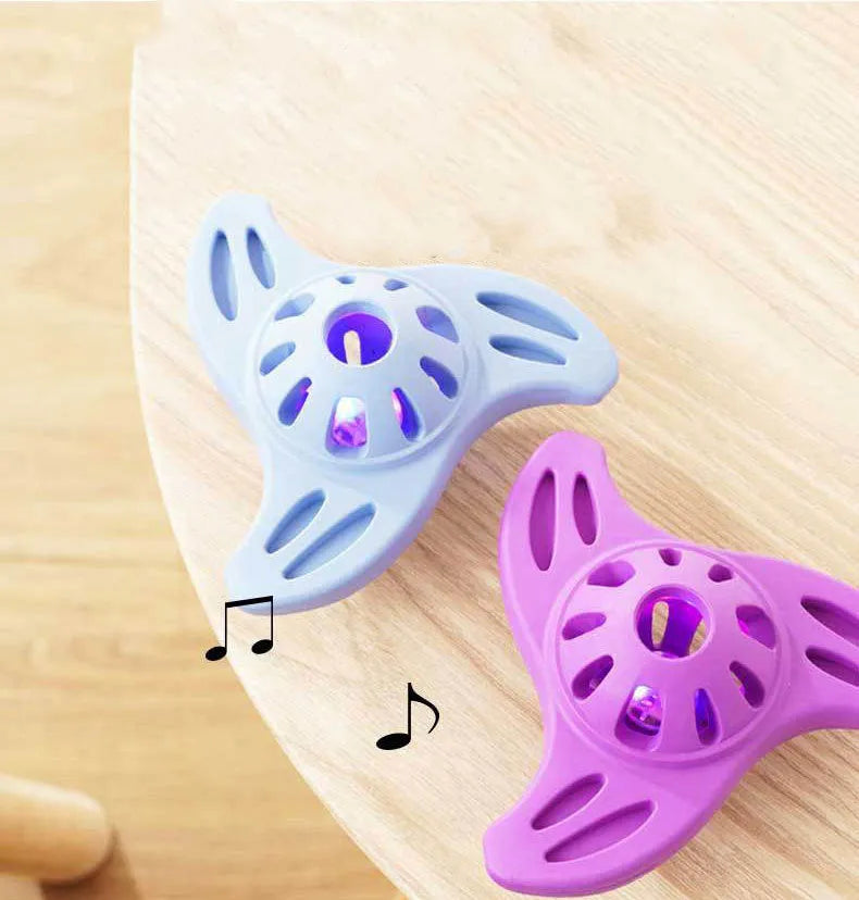 Blue boomerang-shaped dog toy with raised molar-style edges for medium and large breed chewing play