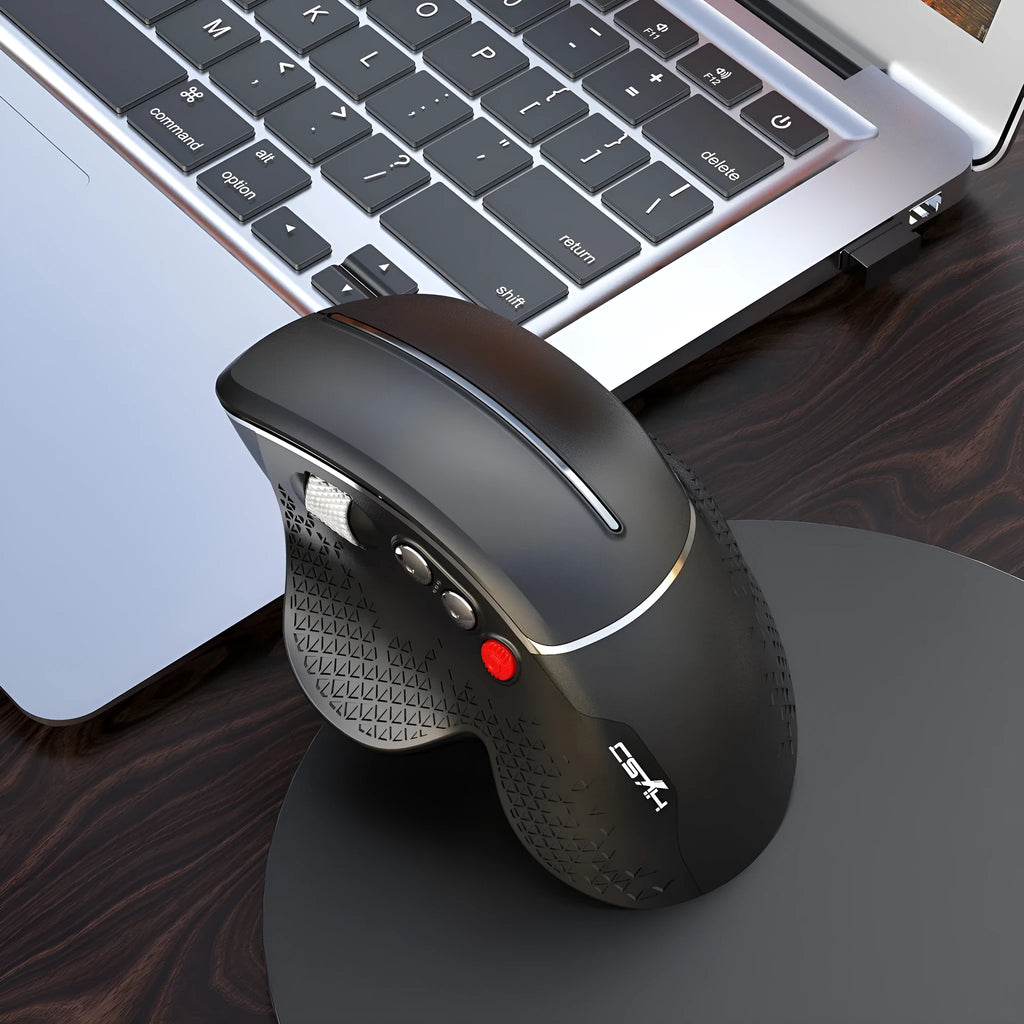 T32 wireless vertical ergonomic mouse with aluminium side roller in black or silver matte finish