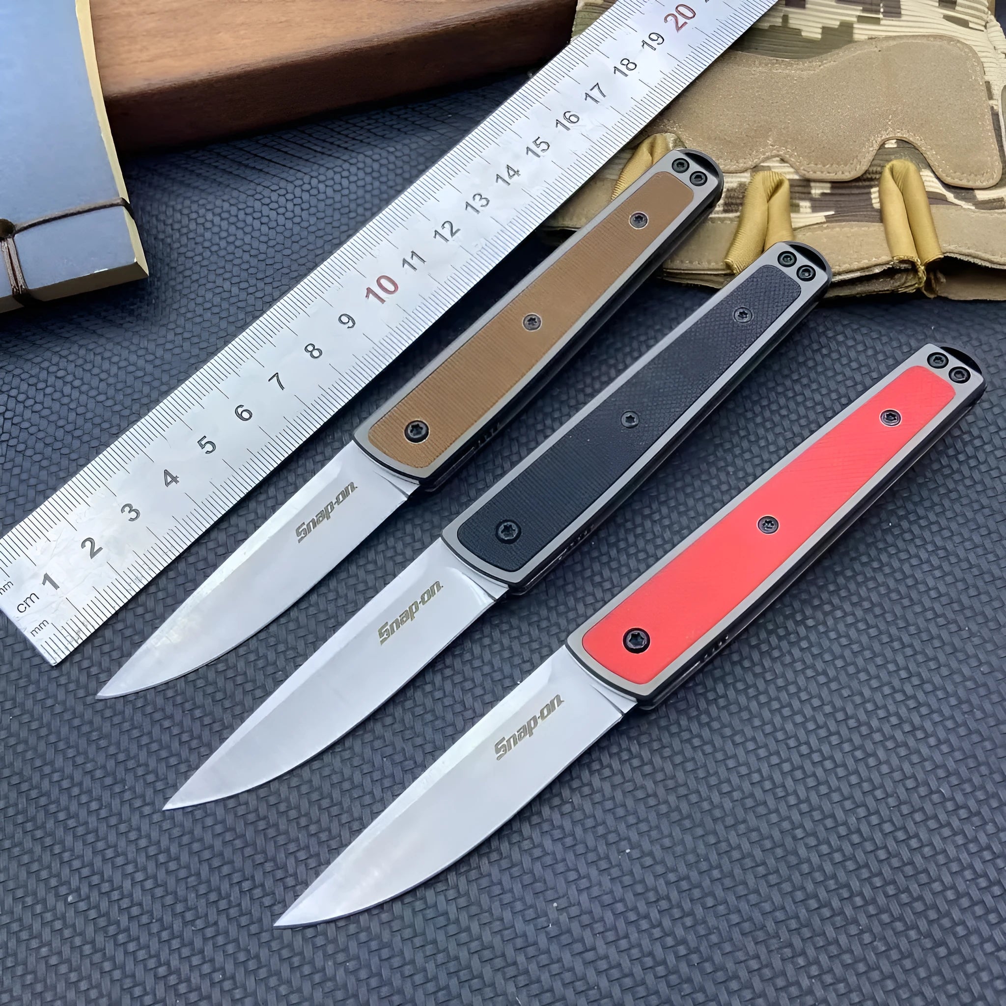 Handmade folding fruit knife with stainless steel blade in black, red, or coffee colour.