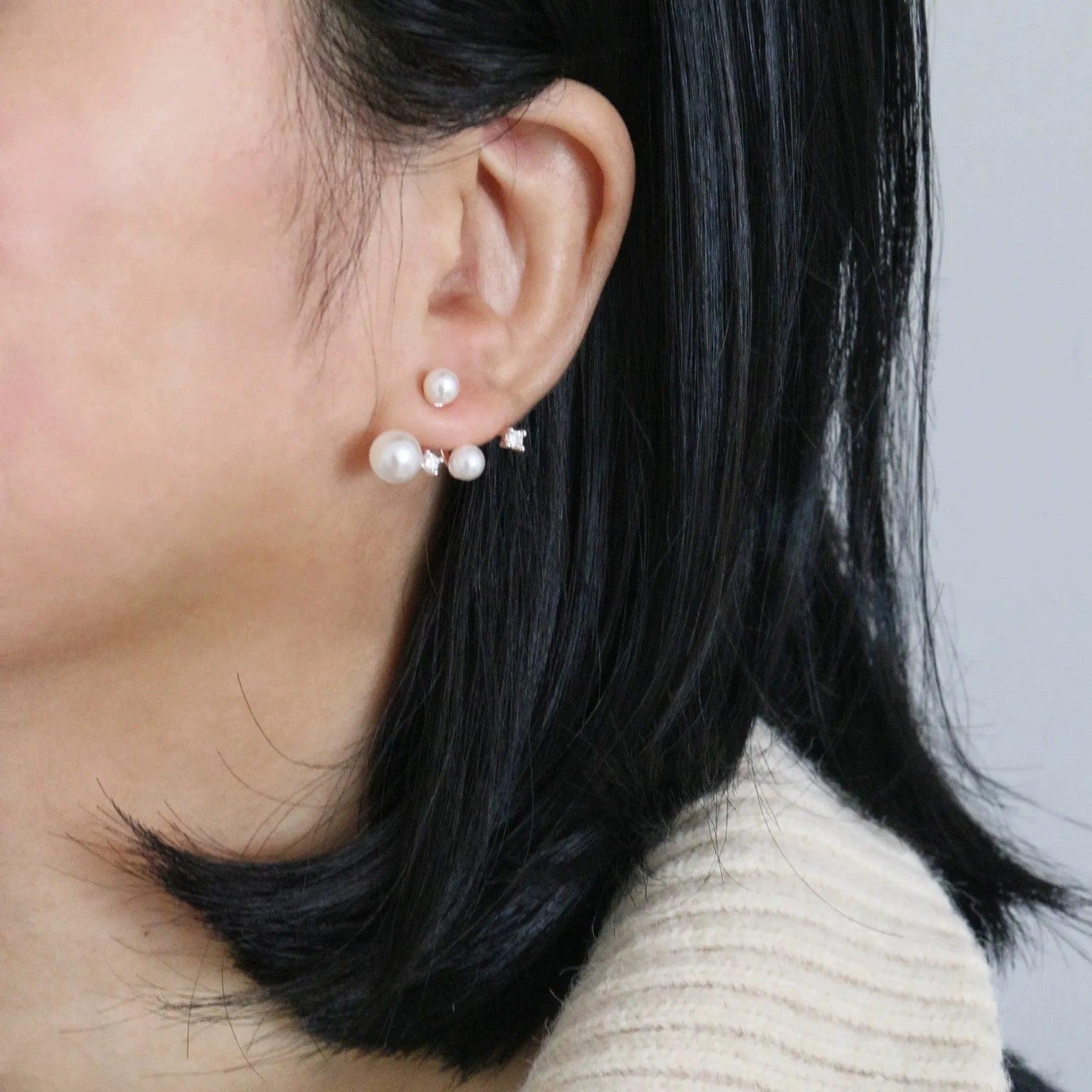 S925 sterling silver starry pearl asymmetric stud earrings handcrafted in white colour for women
