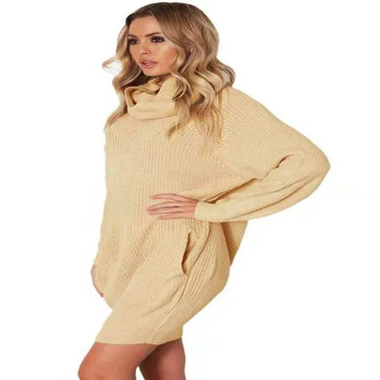 Pullover sweater with lapel loose styling and pocket in light apricot colour