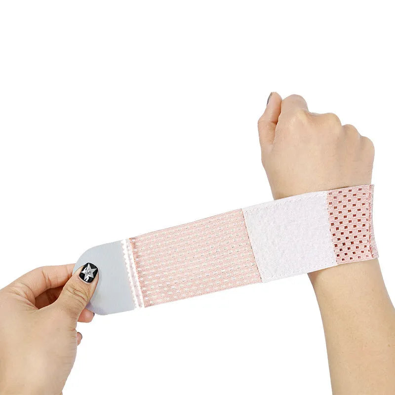 A black elastic breathable wrist guard for athletic support during gym workouts.