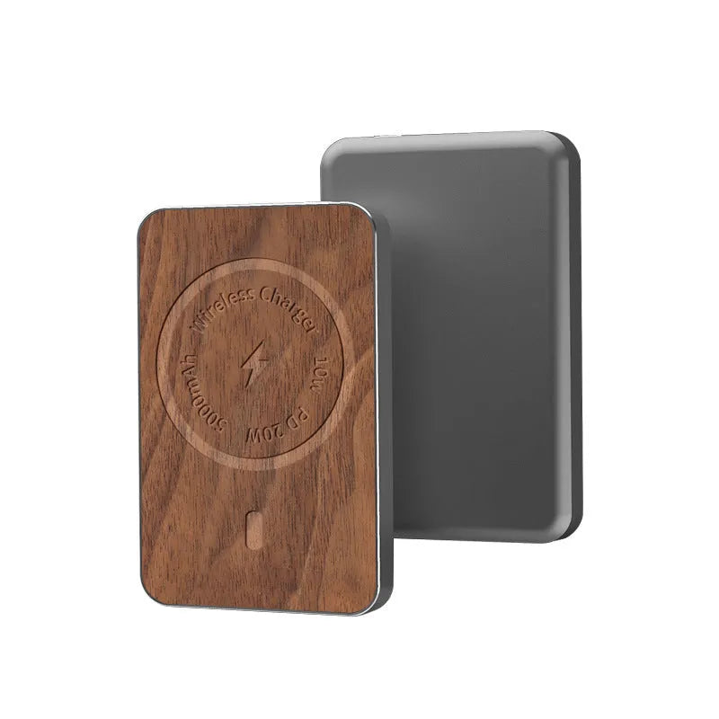 Khaki magnetic wireless charging bank with 5000mAh polymer battery and alloy case