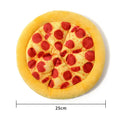 Yellow teddy bear dog toy holding pizza slice squeaky chew toy