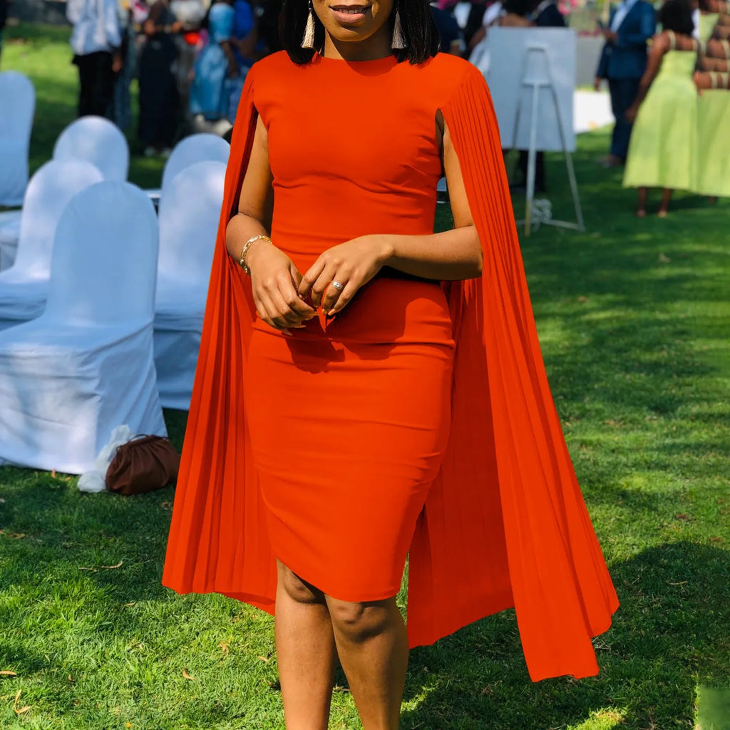 Women's long sleeve evening dress with pleated shawl collar in a choice of colours.